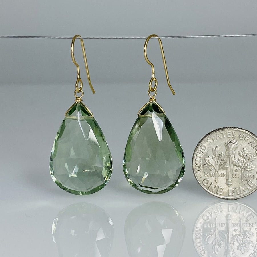 Green Amethyst Teardrop Earrings 15x20mm