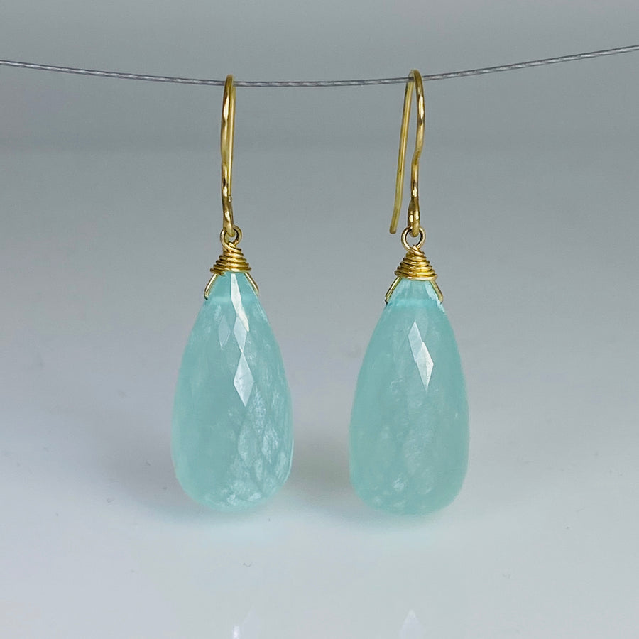 Briolette Chalcedony Drop Earrings 10x20mm