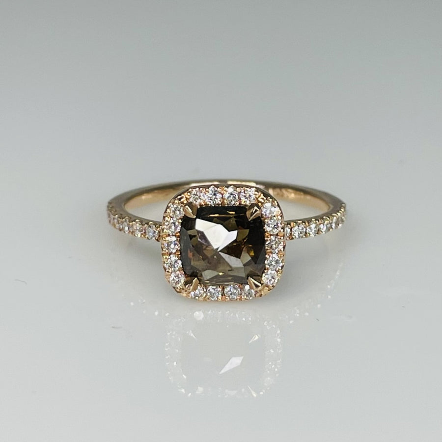 14K Rose Gold Champagne and White Diamond Ring 0.81ct/0.31ct