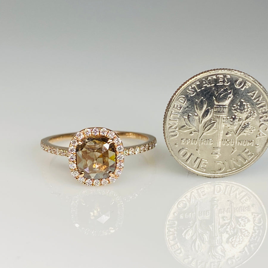 14K Rose Gold Champagne Diamond Ring 0.98ct/0.33ct