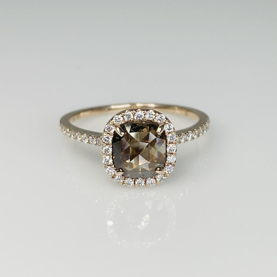 14K Rose Gold Rose Cut Champagne Diamond Ring 0.99/0.33ct