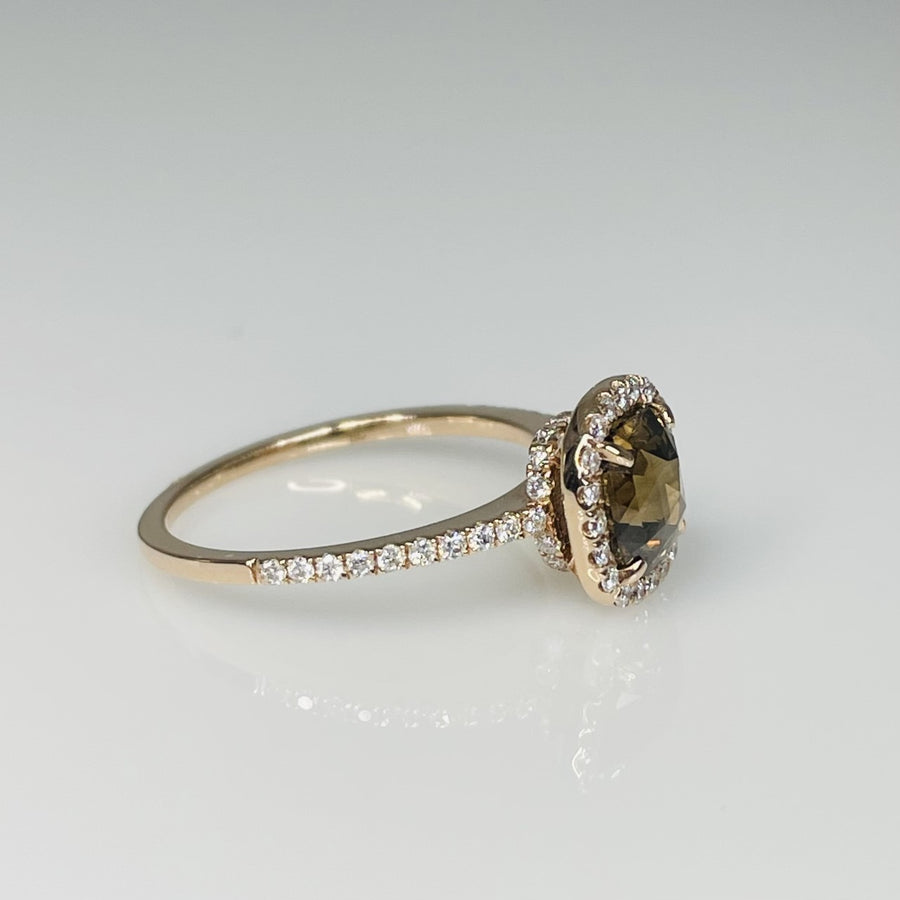 14K Rose Gold Rose Cut Champagne Diamond Ring 0.99/0.33ct