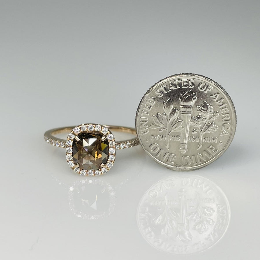 14K Rose Gold Rose Cut Champagne Diamond Ring 0.99/0.33ct