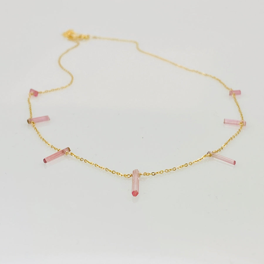 Pink Tourmaline Crystal Multi Drop Necklace