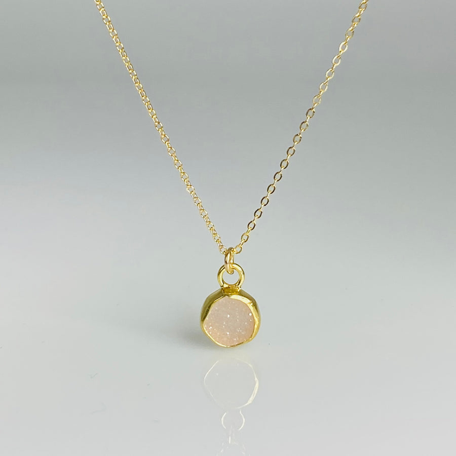 Pink Druzy Bezel Necklace 9mm