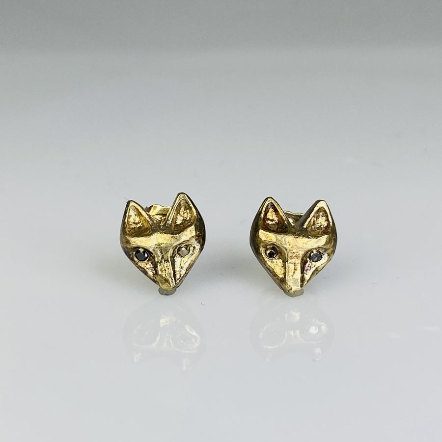 Black Diamond Fox Earrings 18KGP