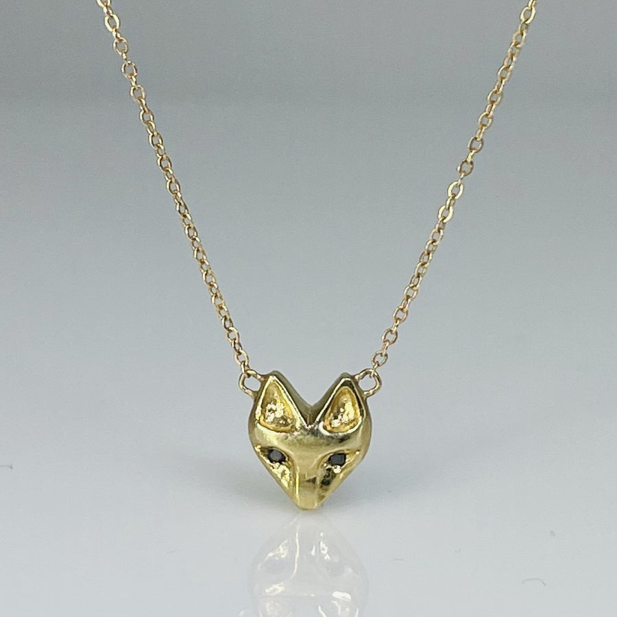 Gold Plated Black Diamond Fox Necklace