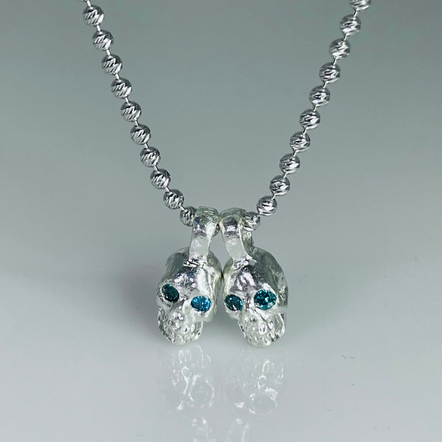Blue Diamond Evil Twins Skull Necklace 0.12ct