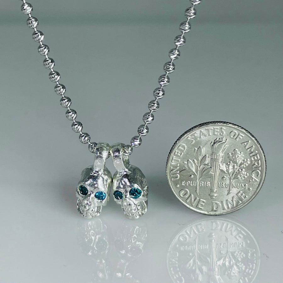Blue Diamond Evil Twins Skull Necklace 0.12ct
