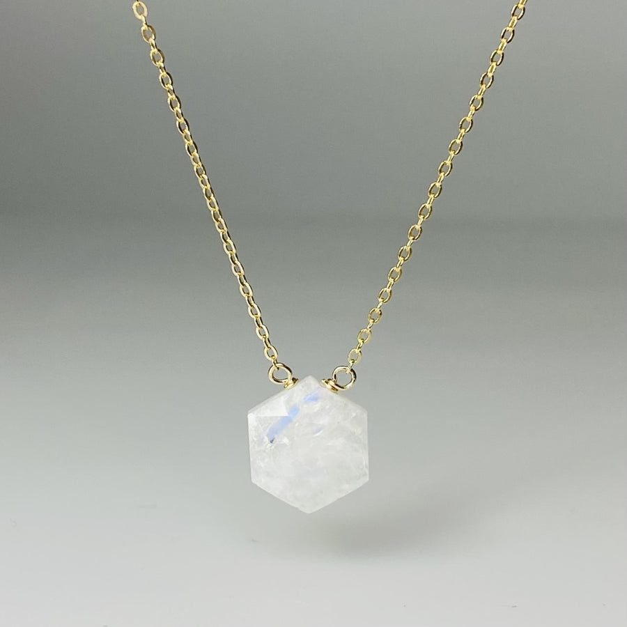 14K Yellow Gold Honeycomb Rainbow Moonstone Necklace