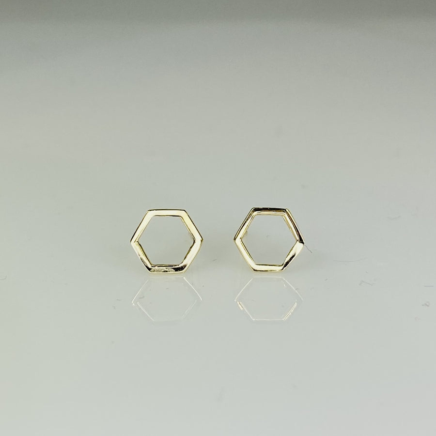 14K Yellow Gold Honeycomb Stud Earrings