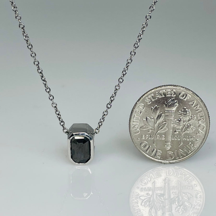 14K White Gold Emerald Cut Black Diamond Necklace 0.95ct