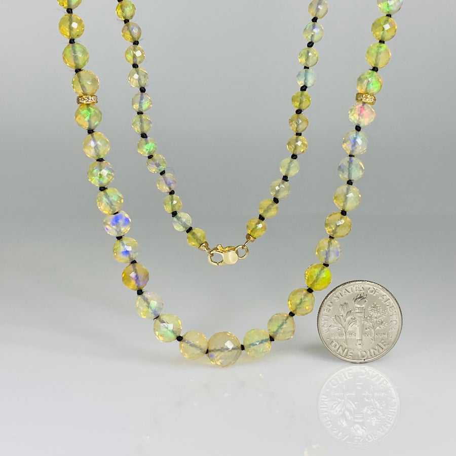 14K Yellow Gold Ethiopian Opal/Diamond Bead Long Necklace 48"