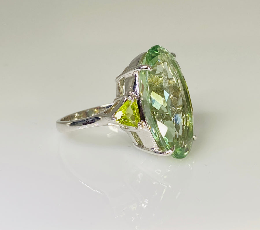 14K White Gold Green Amethyst Peridot Ring 22.08/0.96ct