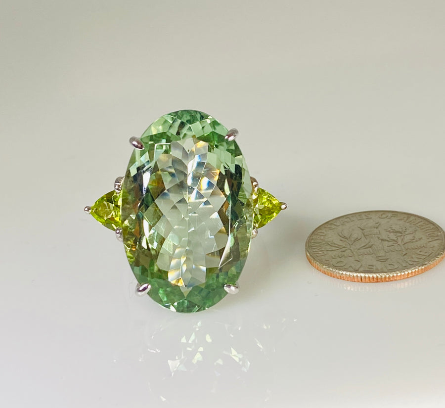 14K White Gold Green Amethyst Peridot Ring 22.08/0.96ct