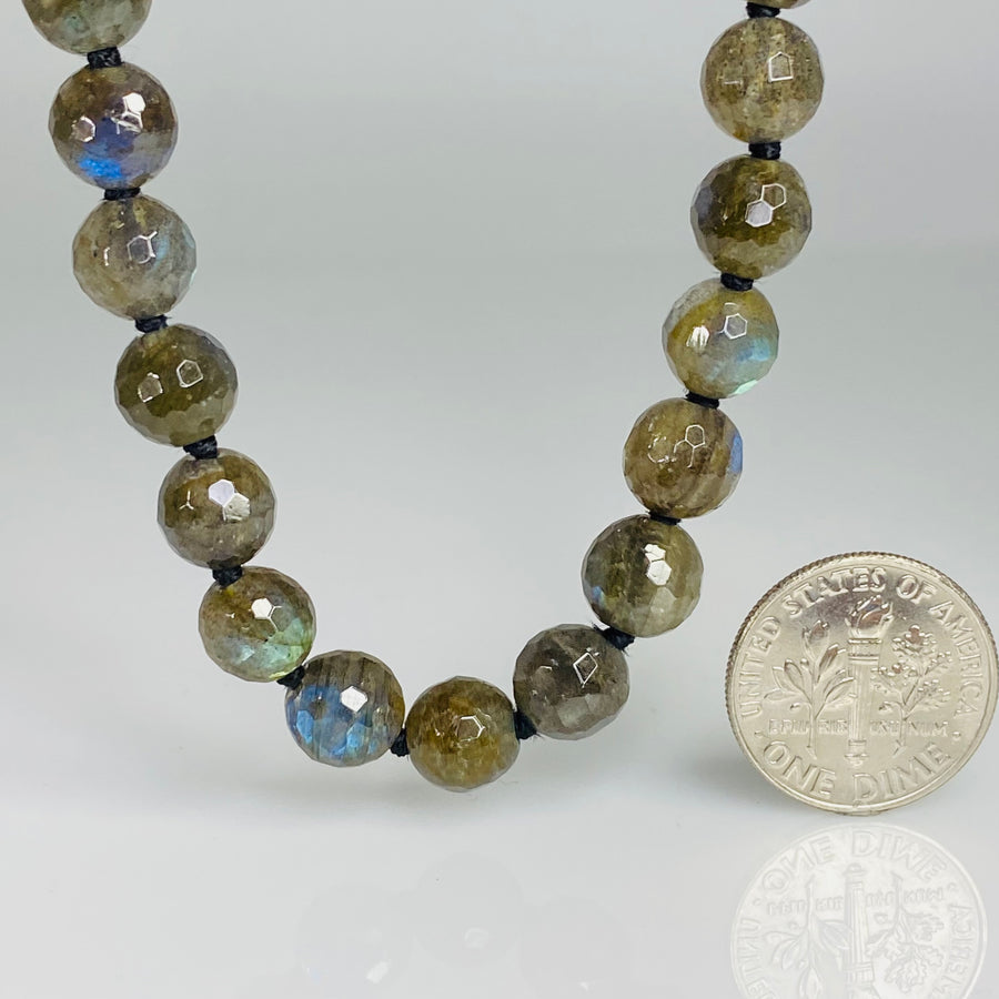 14K Yellow Gold Labradorite Beaded Necklace 8mm