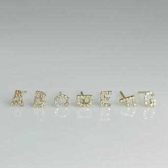 14 Karat Yellow Gold Diamond Initial Stud Earring - Pair