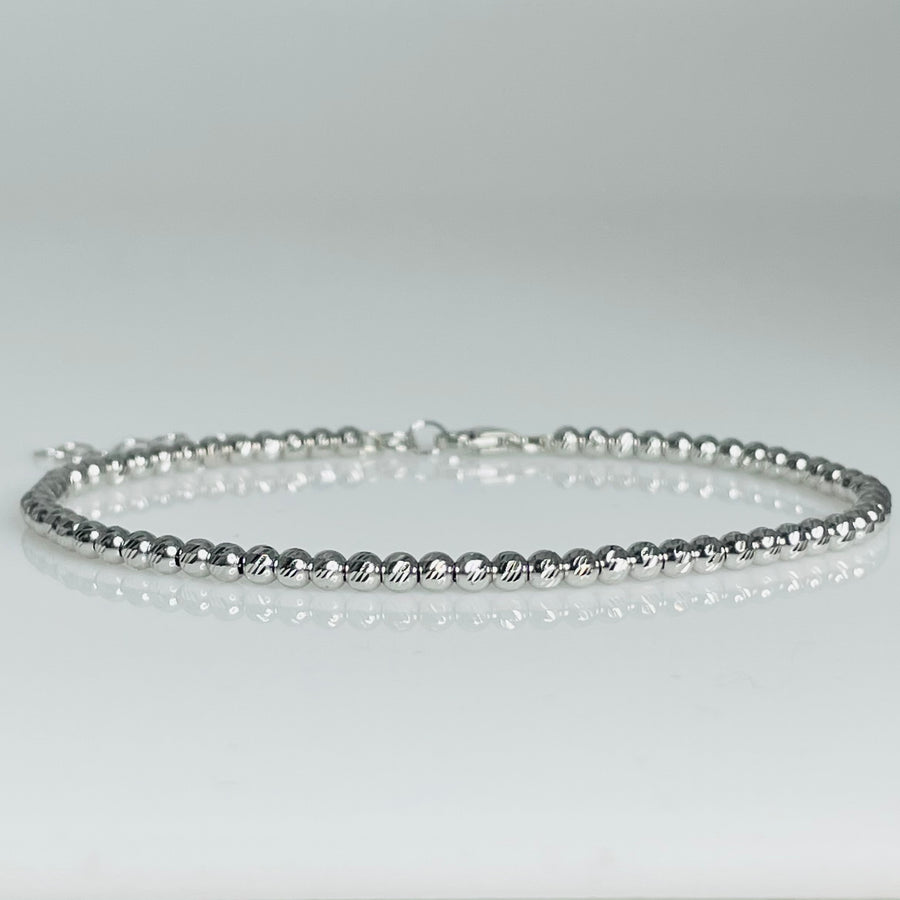 14K White Gold Twist Diamond Cut Beaded Bracelet 2.6mm