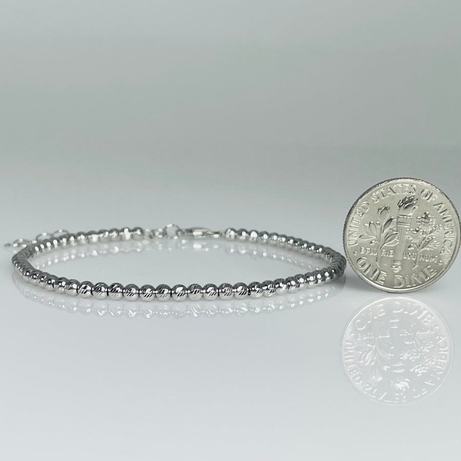 14K White Gold Twist Diamond Cut Beaded Bracelet 2.6mm