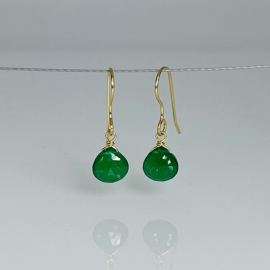 14K Yellow Gold Green Onyx Teardrop Earrings 7x7mm