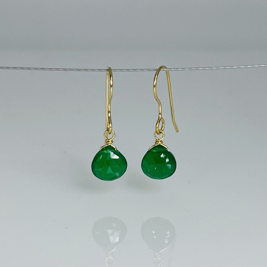 Green Onyx Drop Earrings  7x7mm