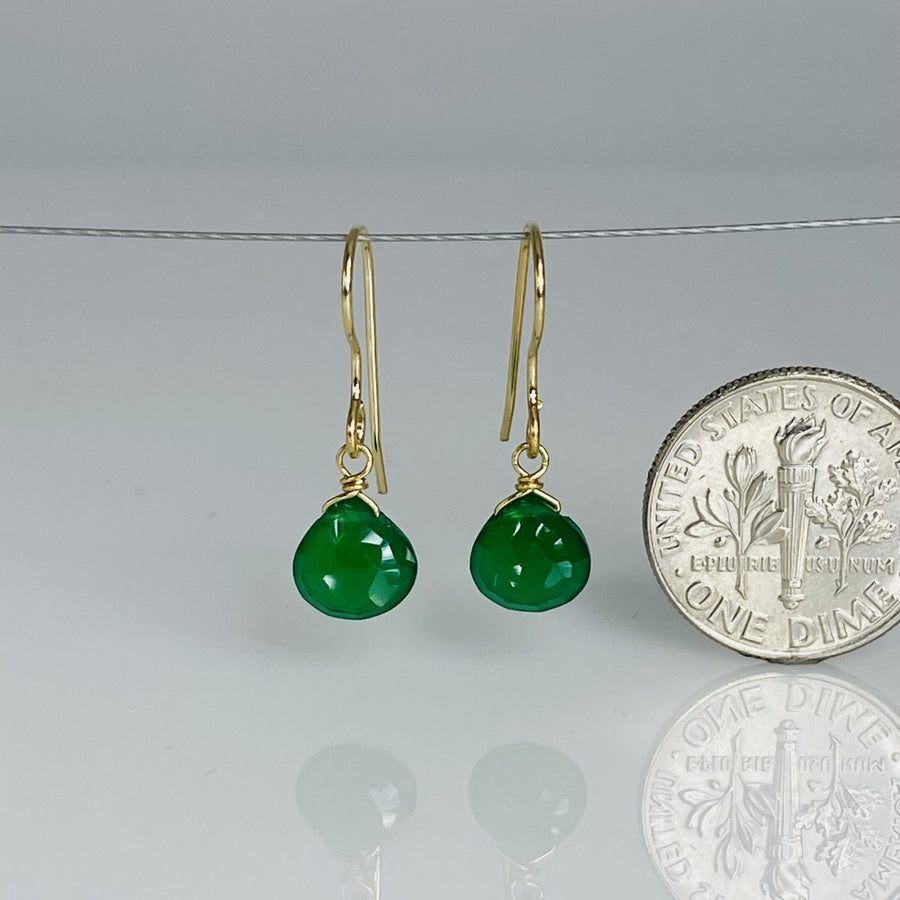 14K Yellow Gold Green Onyx Teardrop Earrings 7x7mm