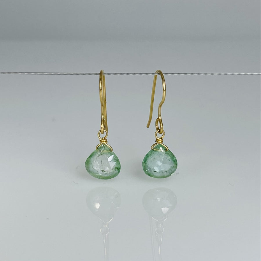 14K Yellow Gold Green Tourmaline Teardrop Earrings 6mm