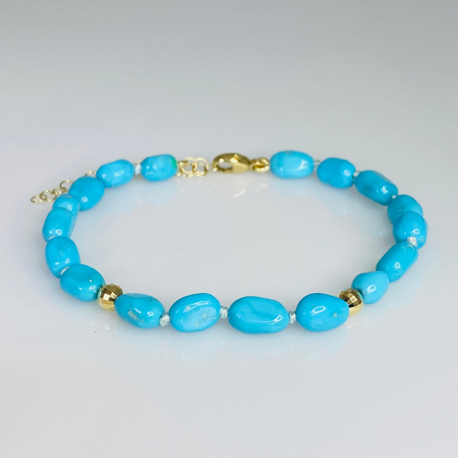 14K Yellow Gold Sleeping Beauty Turquoise Bracelet 5x8mm