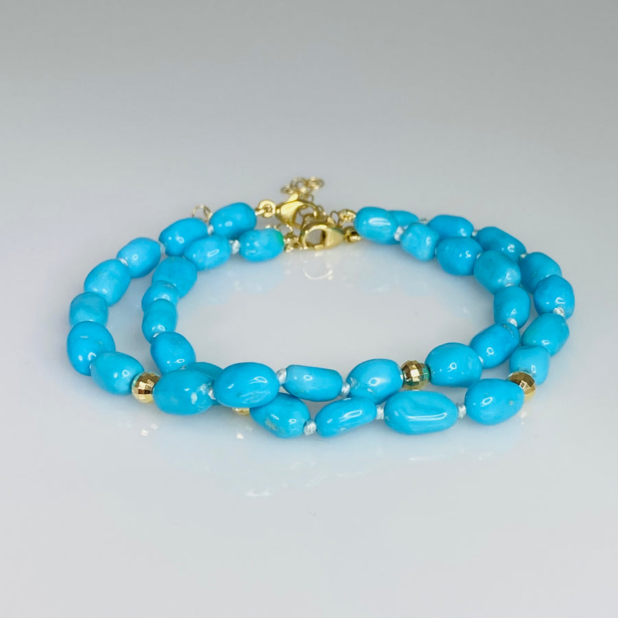 14K Yellow Gold Sleeping Beauty Turquoise Bracelet 5x8mm