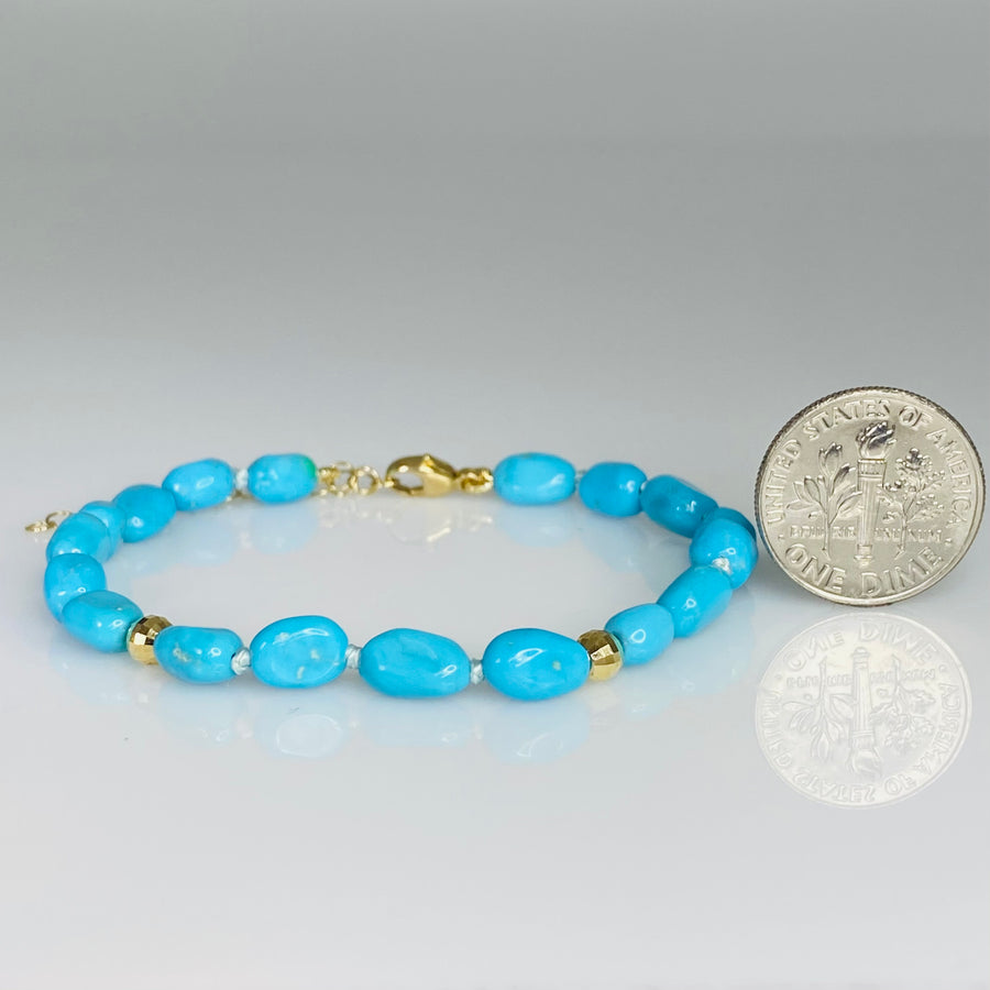 14K Yellow Gold Sleeping Beauty Turquoise Bracelet 5x8mm
