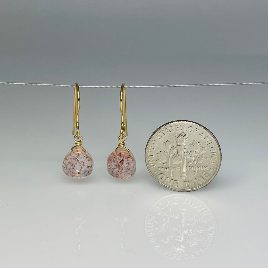 14K Yellow Gold Strawberry Quartz Teardrop Earrings 8mm