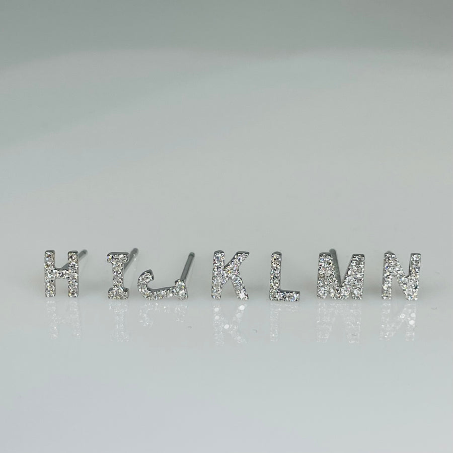 14 Karat White Gold Diamond Initial Stud Earring - Pair