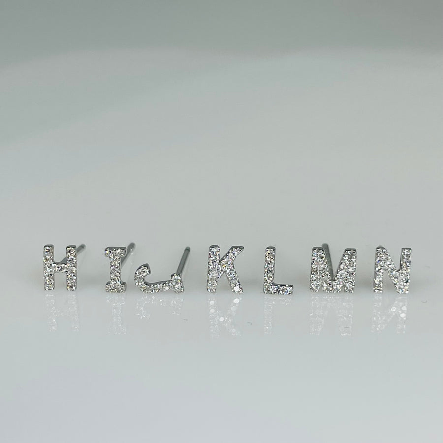 14K White Gold Diamond Initial Stud Single Earring