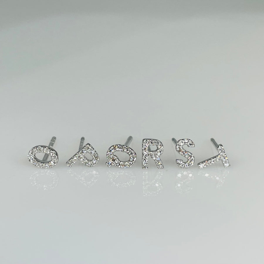 14 Karat White Gold Diamond Initial Stud Earring - Pair