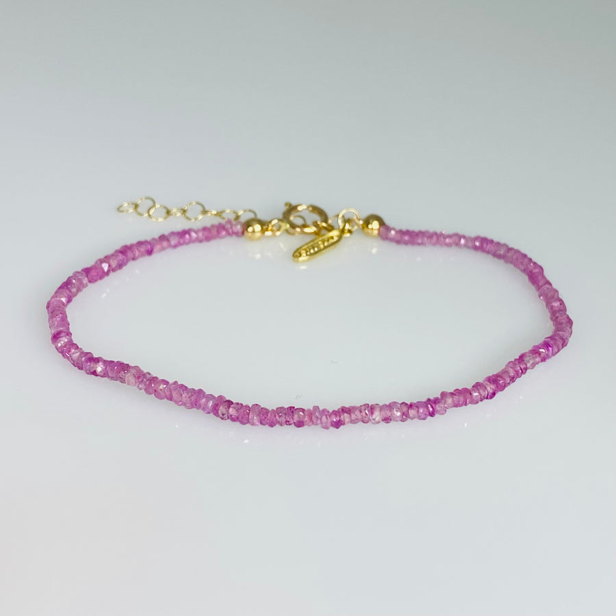 14K Yellow Gold Pink Sapphire Beaded Bracelet 2mm
