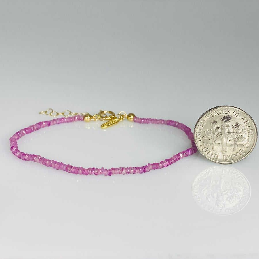 14K Yellow Gold Pink Sapphire Beaded Bracelet 2mm