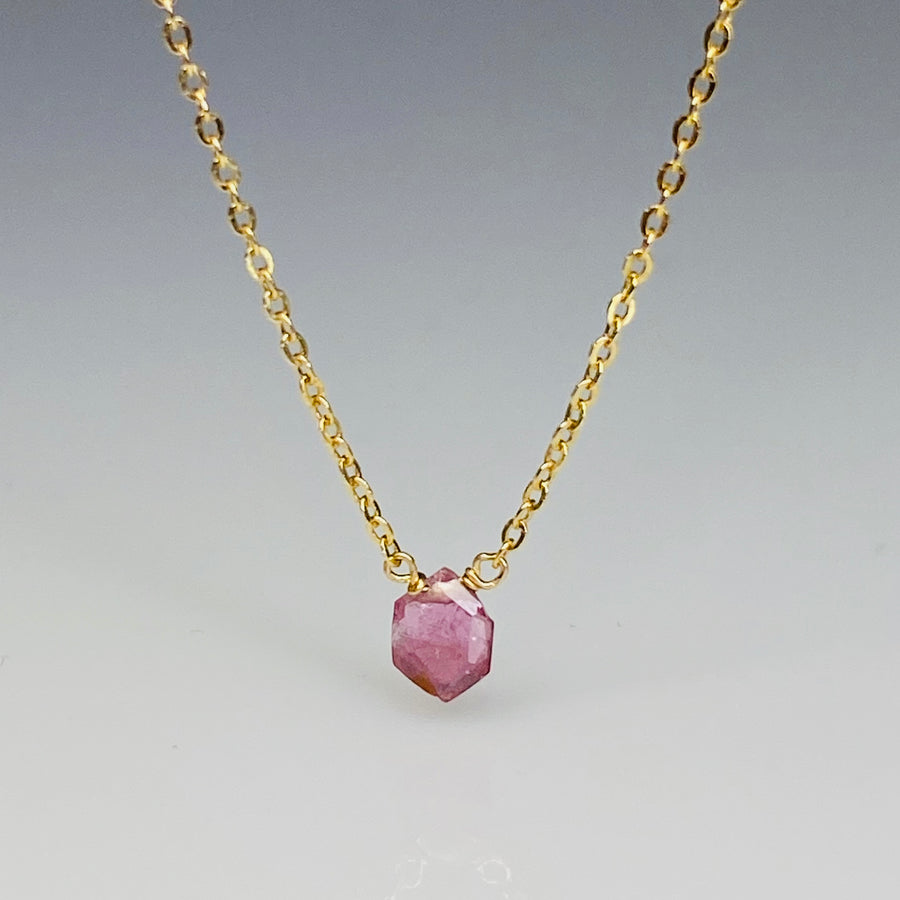 Geometric Shape Pink Tourmaline Necklace
