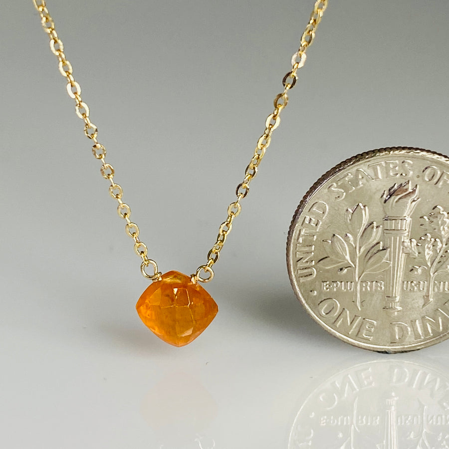 14K Yellow Gold Spessartite Garnet Cushion Shape Necklace 12mm