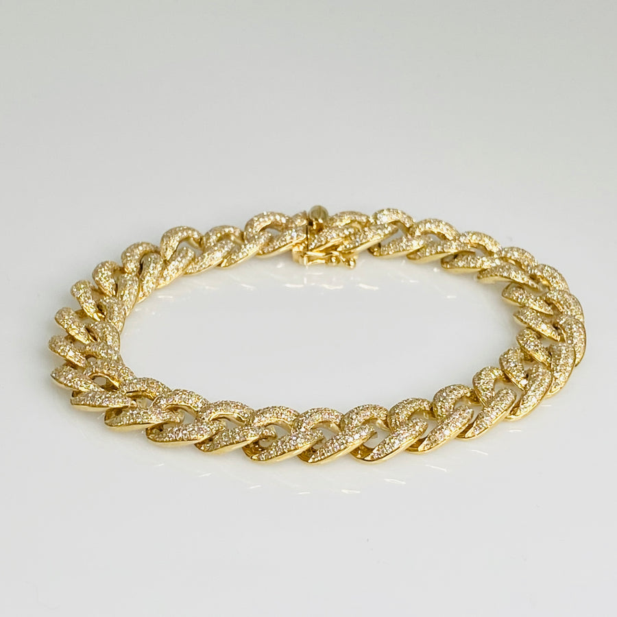 14K Yellow Gold Diamond Cuban Chain Bracelet 3.36ct