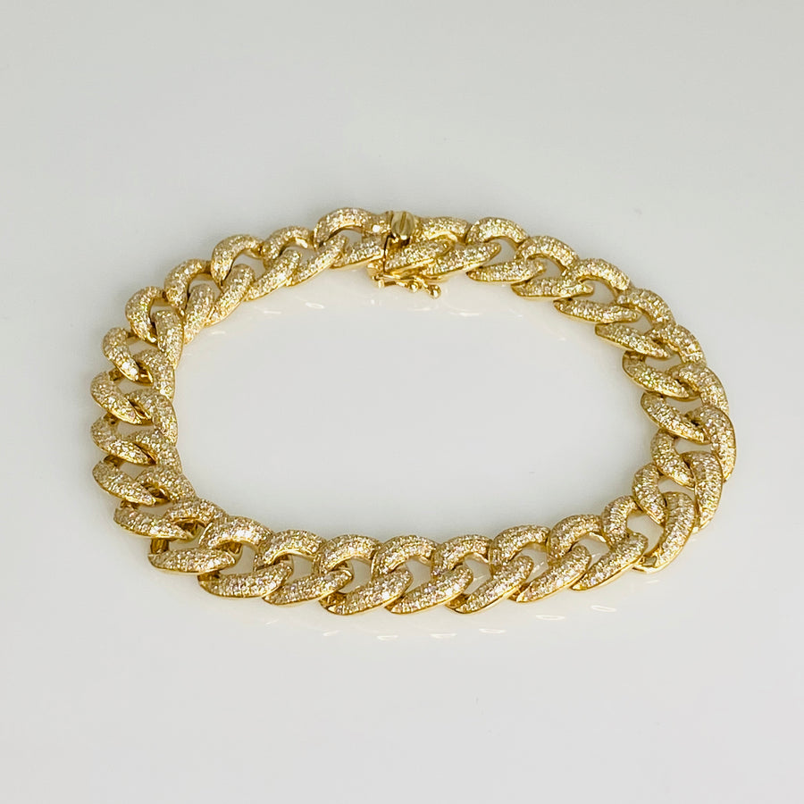 14K Yellow Gold Diamond Cuban Chain Bracelet 3.36ct