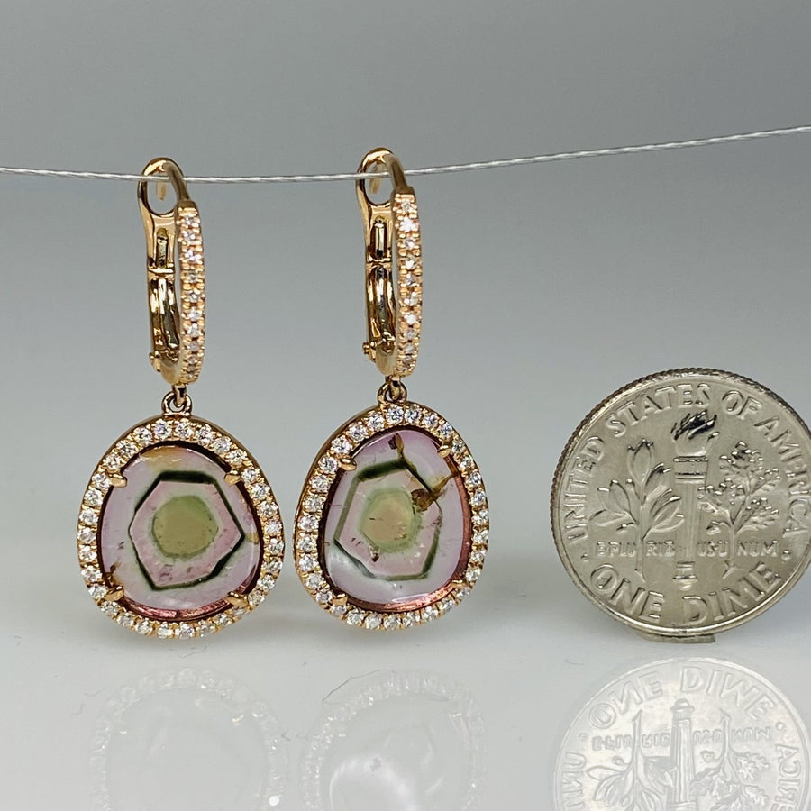 14K Rose Gold Watermelon Tourmaline Diamond Earrings 5.64/0.45ct