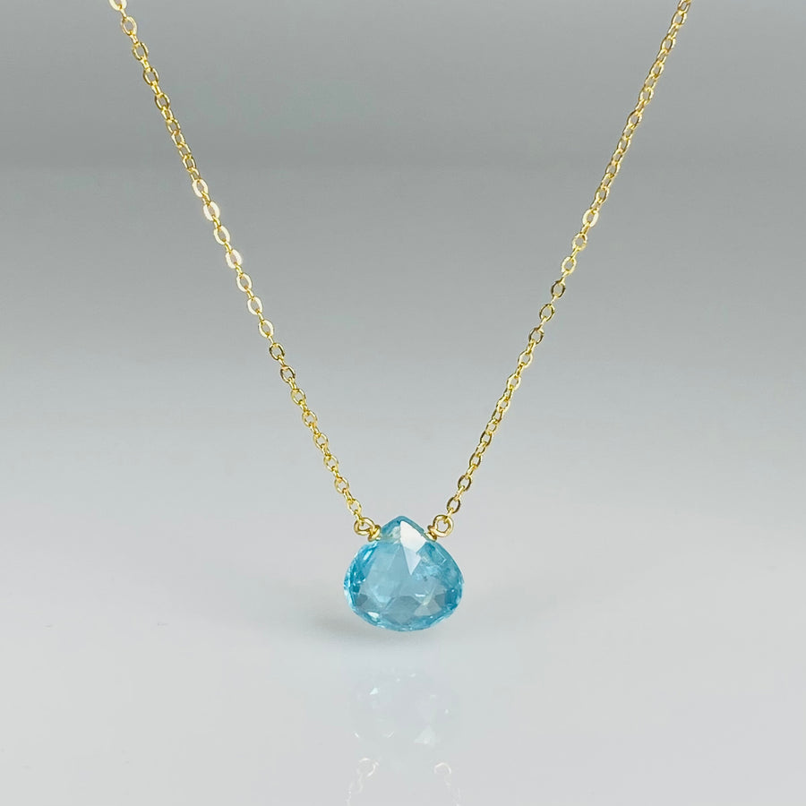 14K Yellow Gold Blue Apatite Drop Necklace 9mm