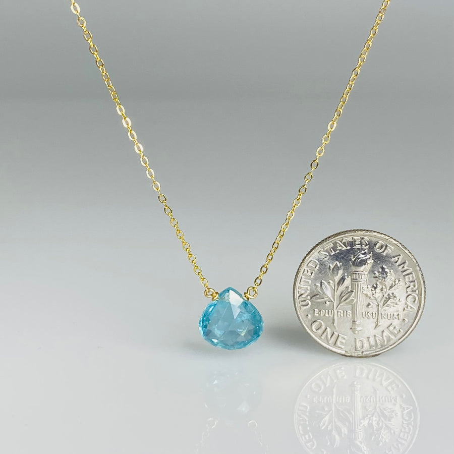 14K Yellow Gold Blue Apatite Drop Necklace 9mm