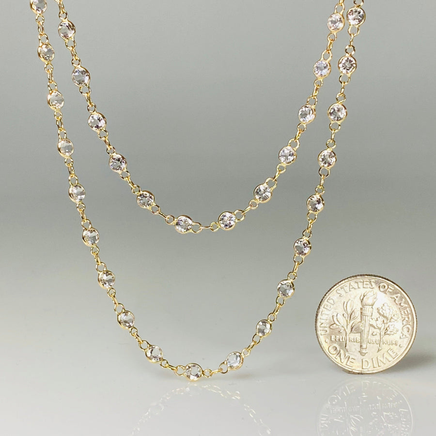 14K Yellow Gold White Topaz Bezel Necklace 36"