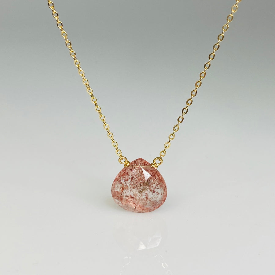 14K Yellow Gold Sunstone Drop Necklace 10mm