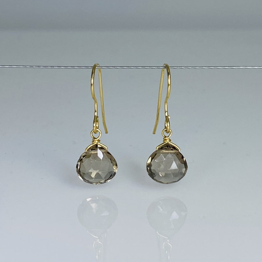 14K Yellow Gold Smoky Quartz Teardrop Earrings 7mm