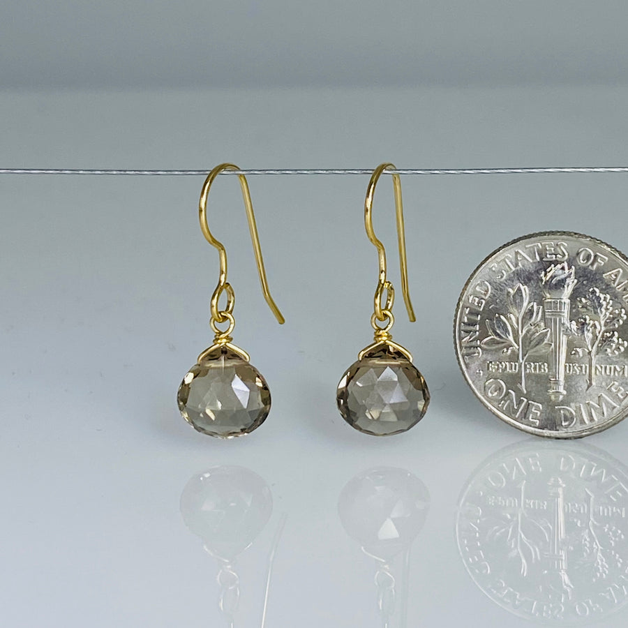 14K Yellow Gold Smoky Quartz Teardrop Earrings 7mm