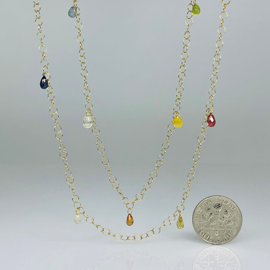14K Yellow Gold Multicolor Sapphire Long Necklace 7.00ct