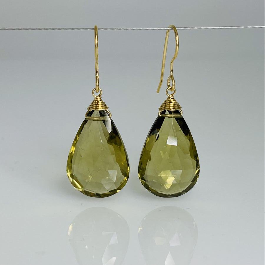 Pear Shape Olive Quartz Earrings 13x22mm