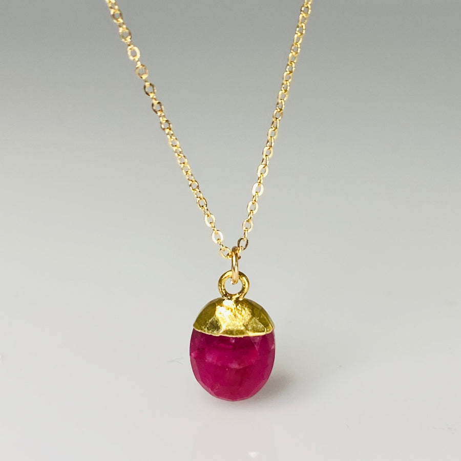 Faceted Oval Ruby Necklace 8x10mm